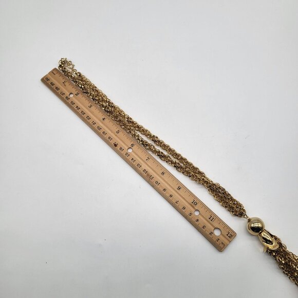 Vintage Tassel Necklace Gold Toned Metal Costume Jewelry - Picture 8 of 10